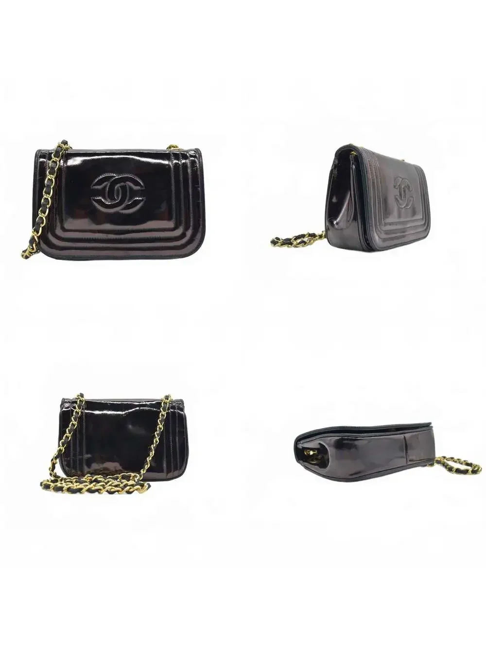 $3500 Chanel Patent Mini Flap Brown Chain Shoulder Bag